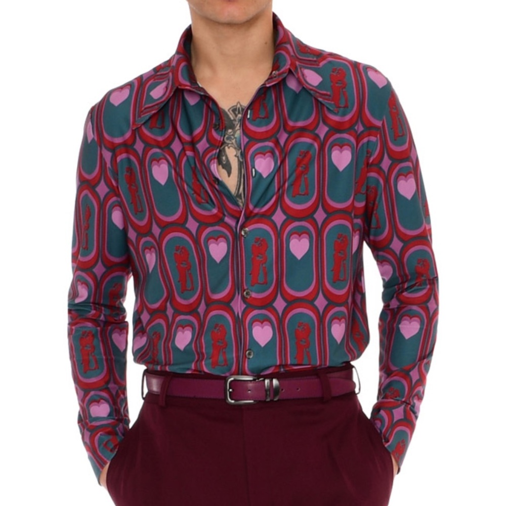 Blue and Red Geometric Casual Button Down Shirt